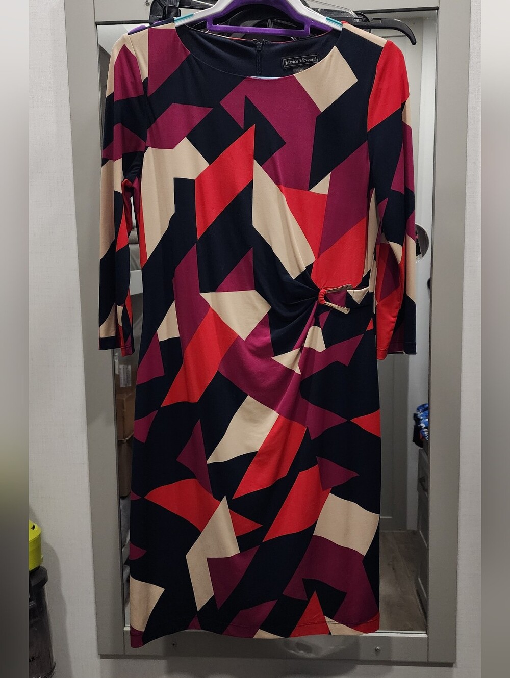Bold Colorblock Dress - Navy, Deep Pink, Red, Cream